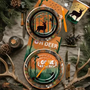 Hunting Camo Party Decorations Tableware - Oh Deer Camouflage Camping Hunting Party Supplies for Birthday Baby Shower, Paper Plate, Cup, Napkin, Disposable Cutlery | Serves 24