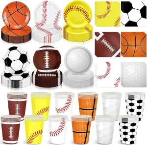 Hushee 180 Pcs Sports Theme Birthday Party Decoration Disposable Tableware Supplies Include 60 9" Sports Theme Paper Plate 60 9 oz Paper Cup 60 Napkin for Basketball Football Party (Classic Style)