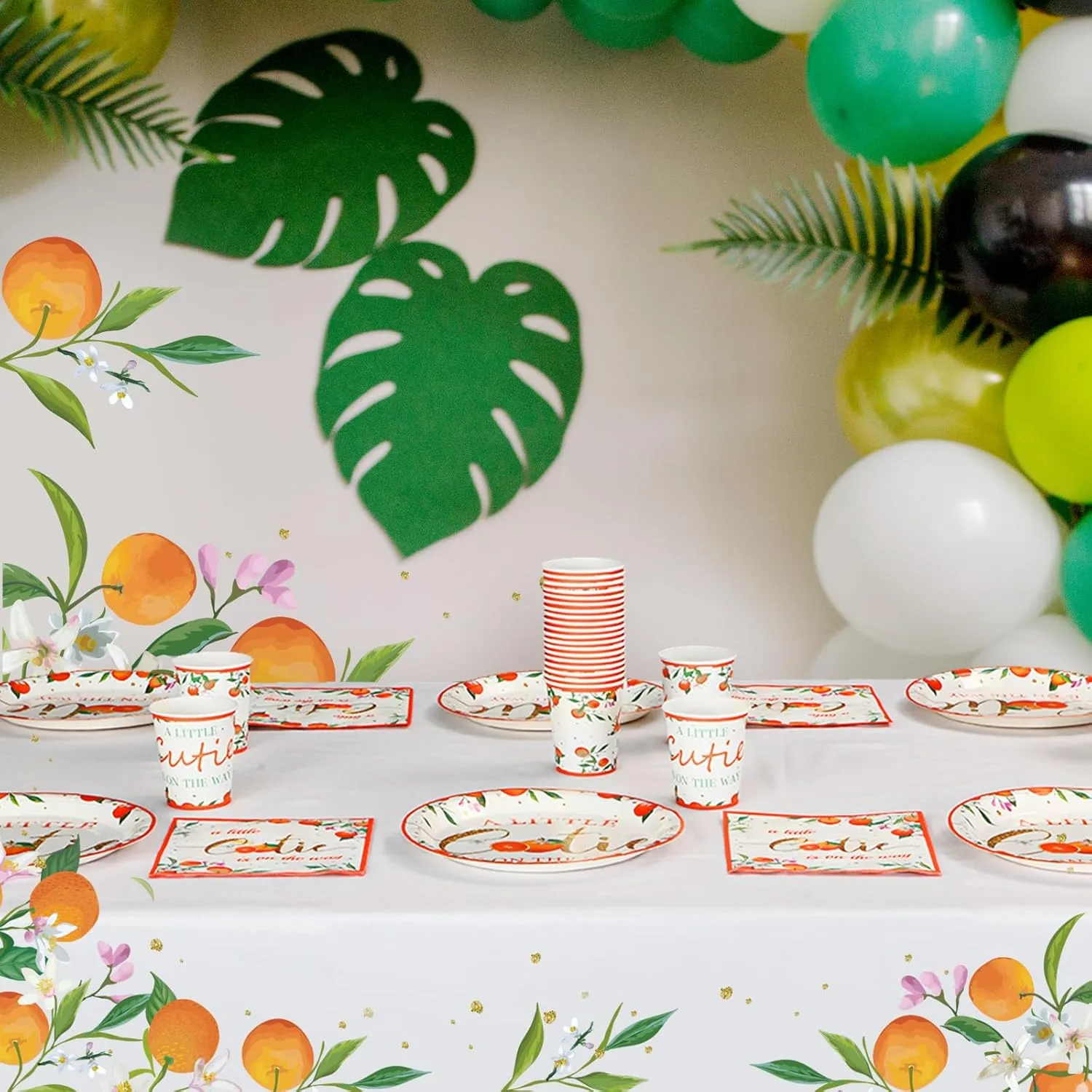 Hushee 200 Pcs Little Cutie Baby Shower Paper Plates Napkins Cups Orange Baby Shower Party Supplies Tableware Set Orange Disposable Cup Napkin for 50 Guest Girls Spring Party Decoration