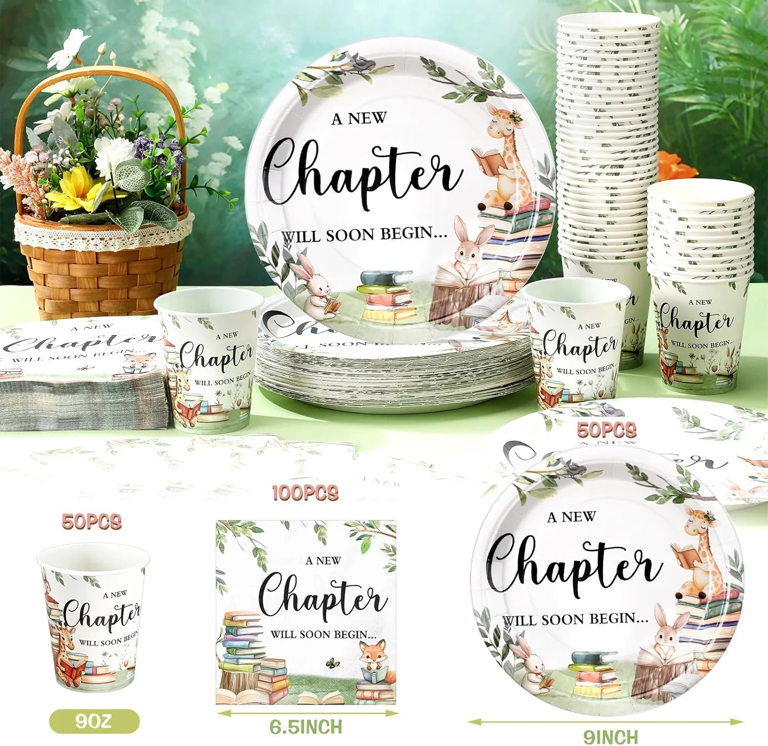 Hushee 200 Pcs Storybook Baby Shower Decorations Supplies A New Chapter Will Soon Begin Book Baby Shower Paper Plates Napkins Cups Library Reading Book Club Tableware Set for 50 Guest