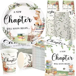 Hushee 200 Pcs Storybook Baby Shower Decorations Supplies A New Chapter Will Soon Begin Book Baby Shower Paper Plates Napkins Cups Library Reading Book Club Tableware Set for 50 Guest