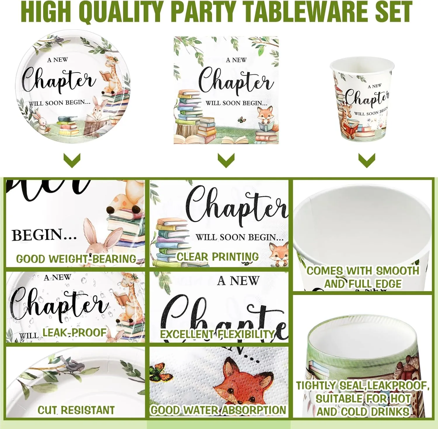 Hushee 200 Pcs Storybook Baby Shower Decorations Supplies A New Chapter Will Soon Begin Book Baby Shower Paper Plates Napkins Cups Library Reading Book Club Tableware Set for 50 Guest