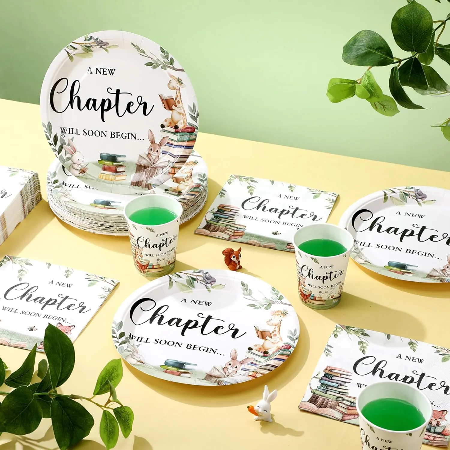 Hushee 200 Pcs Storybook Baby Shower Decorations Supplies A New Chapter Will Soon Begin Book Baby Shower Paper Plates Napkins Cups Library Reading Book Club Tableware Set for 50 Guest