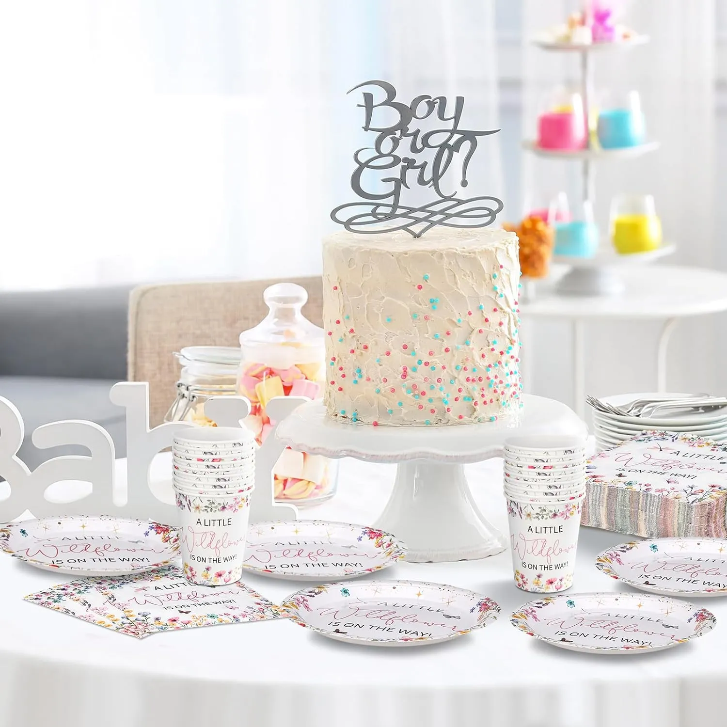 Hushee 200 Pcs Wildflower Baby Shower Paper Plates Napkins Cups Baby Shower Party Supplies Tableware Set A Little Wildflower Is On The Way Disposable Plates for 50 Guest Spring Summer Party Decor