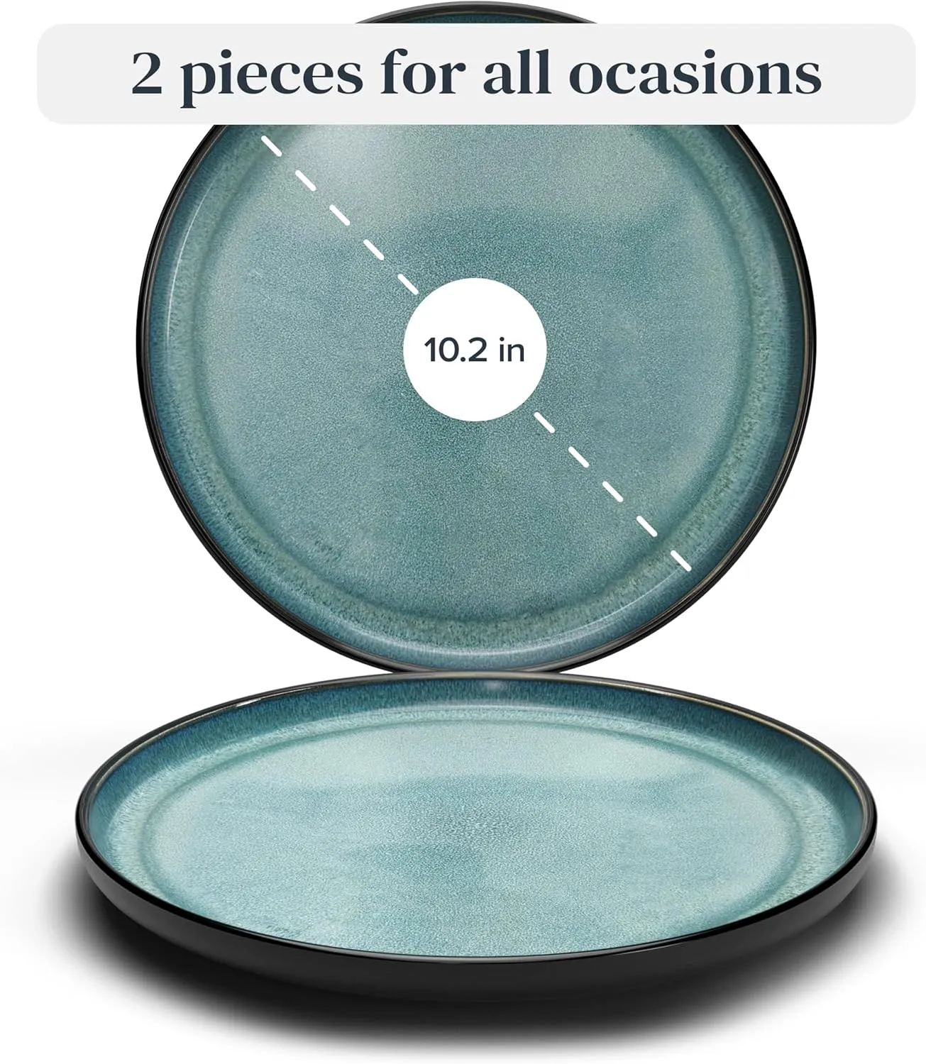 Ibiza-Style Stoneware Dinner Plates Set of 2, 10.2" Ceramic Plates With Lipped Edges, Dishwasher & Microwave Safe, Petrol Blue, Large