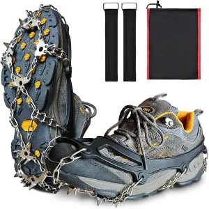 ice Cleats for Boots - 24 Stainless Steel Spikes for Secure Traction and Safety on Snow and Ice - Ideal for Hiking, Fishing, Walking, Climbing, and Mountaineering