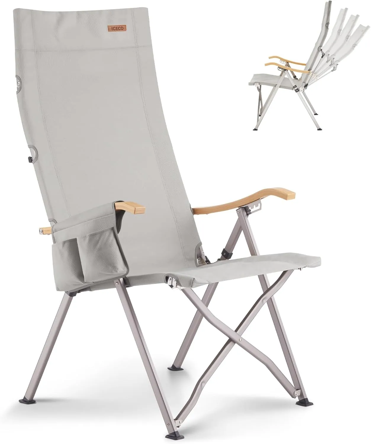 ICECO Adjustable Camping Chairs for Adults, Foldable High Back Camping Chair, Portable Folding Chairs for Outside, Reclining Outdoor Chair with Storage Bag, 400LBS, 10 Years Warranty