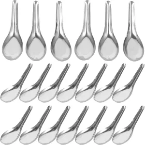 IMIKEYA 50pcs Soup Spoons Stainless Steel Spoons Thick Soup Spoon Heavy Duty Asian Rice Spoons Chinese Won Ton Spoon Ramen Spoons Tableware for Home Kitchen Restaurant, 13.00X4.20X2.00CM