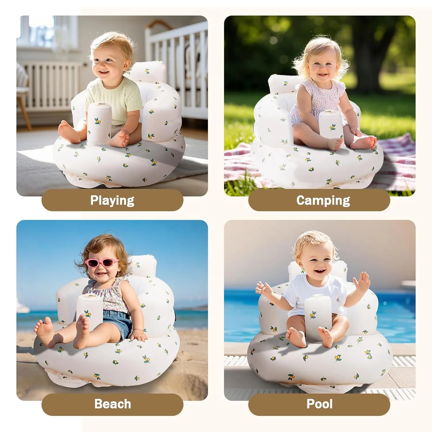 Inflatable Baby Chair, AirSwim Baby Inflatable Seat for Babies 3 Months and Up Summer Inflatable Baby Seat for Sitting Up, Blow Up Baby Floor Seat with Built in Air Pump, Orange