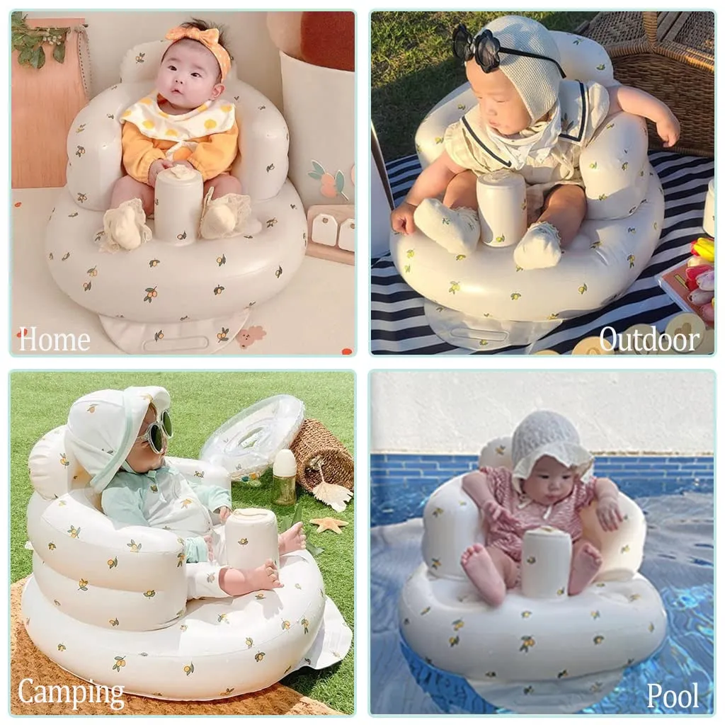 Inflatable Baby Chair, AirSwim Baby Inflatable Seat for Babies 3 Months and Up Summer Inflatable Baby Seat for Sitting Up, Blow Up Baby Floor Seat with Built in Air Pump, Orange