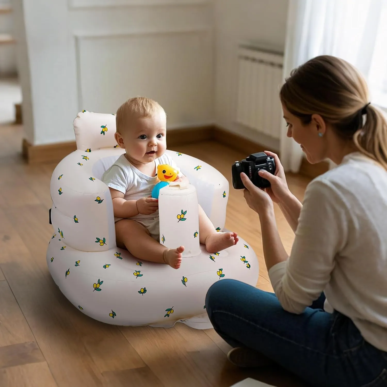 Inflatable Baby Chair, AirSwim Baby Inflatable Seat for Babies 3 Months and Up Summer Inflatable Baby Seat for Sitting Up, Blow Up Baby Floor Seat with Built in Air Pump, Orange