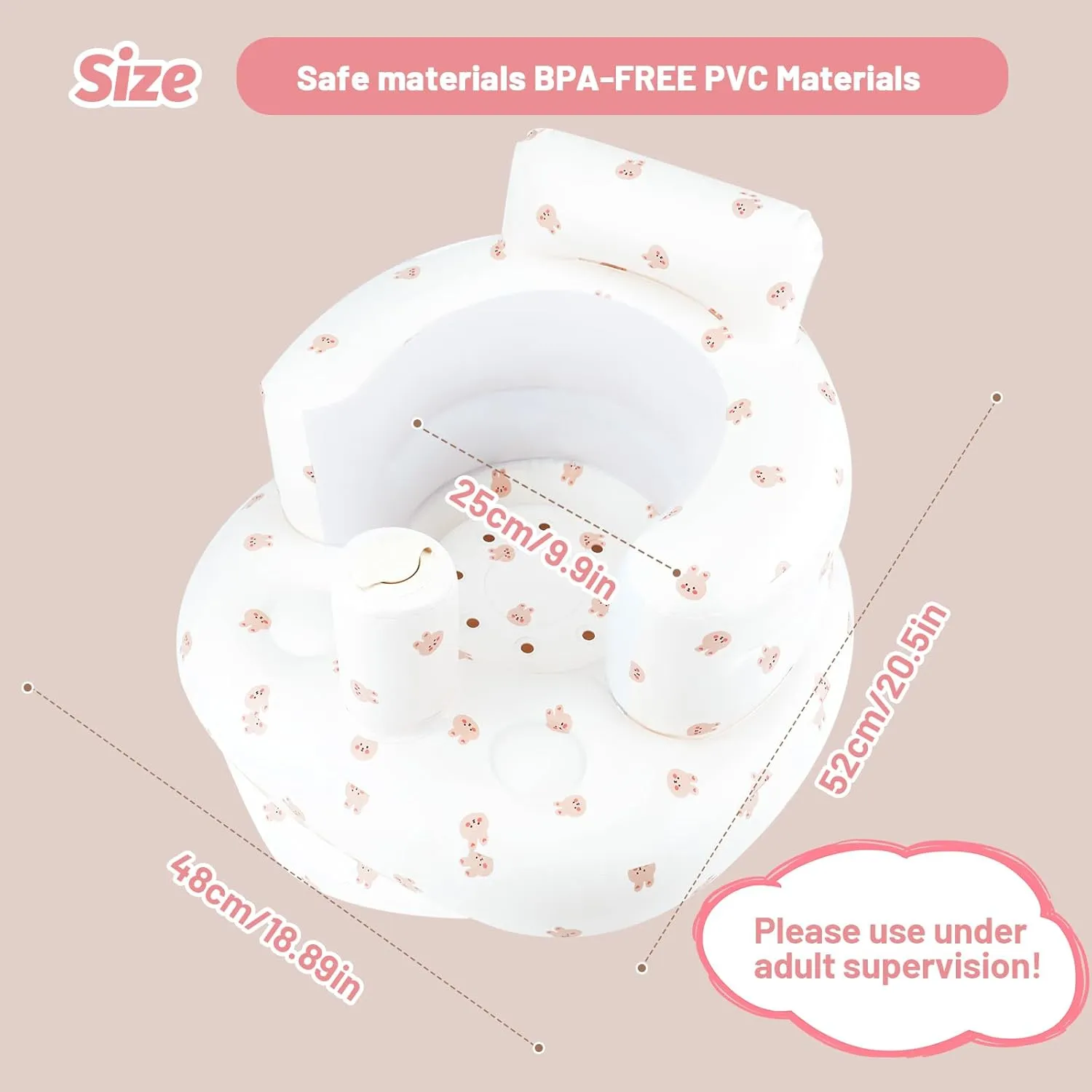Inflatable Baby Chair, Inflatable Baby Seat for Babies 3 Months and Up, Summer Blow Up Chair with Built in Air Pump, Bumbo Seat for Learning to Sit, Palying, Camping, Rabbit