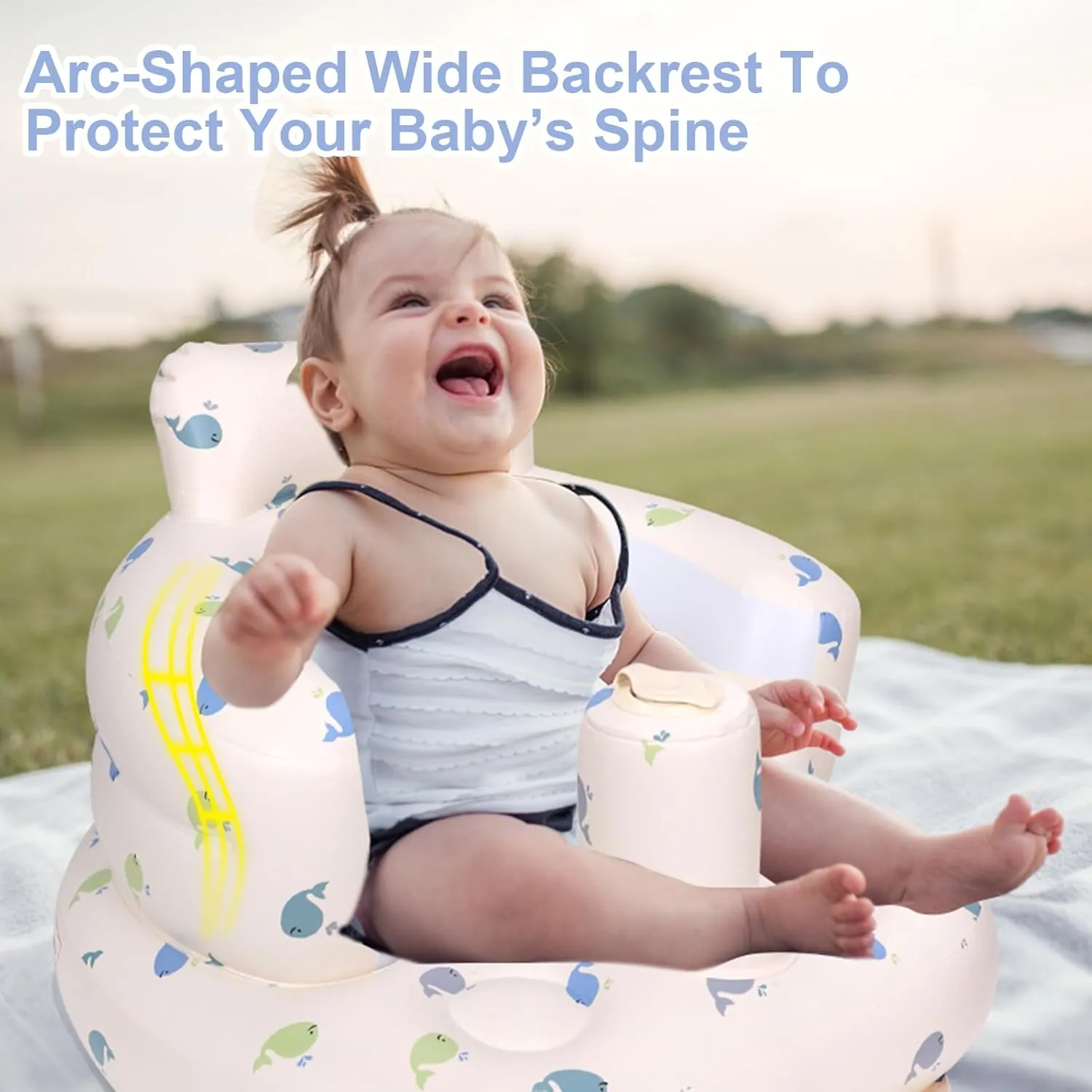 Inflatable Baby Chair, Inflatable Baby Seat for Babies 3 Months and Up, Summer Blow Up Chair with Built in Air Pump, Bumbo Seat for Learning to Sit, Palying, Camping, Whale