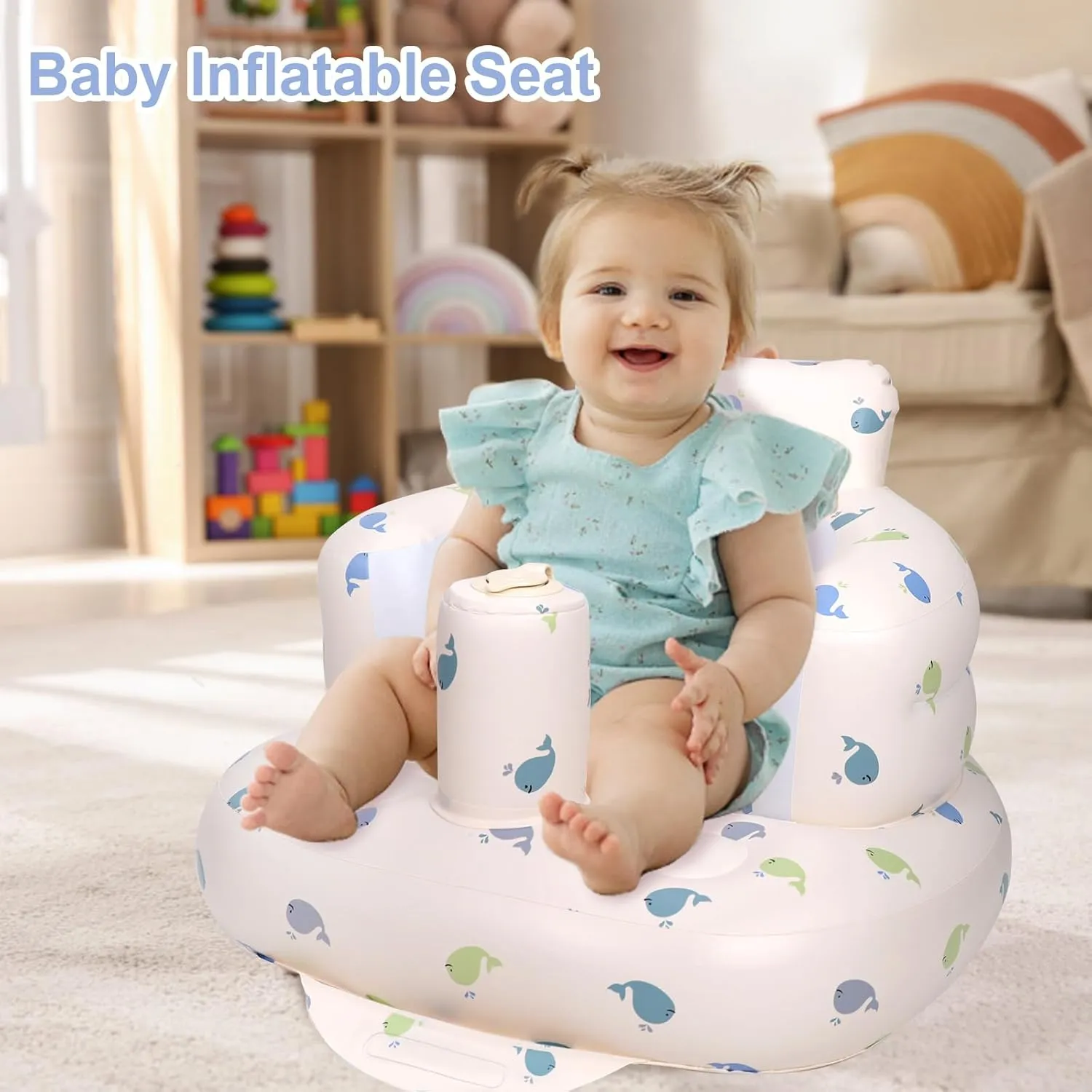 Inflatable Baby Chair, Inflatable Baby Seat for Babies 3 Months and Up, Summer Blow Up Chair with Built in Air Pump, Bumbo Seat for Learning to Sit, Palying, Camping, Whale