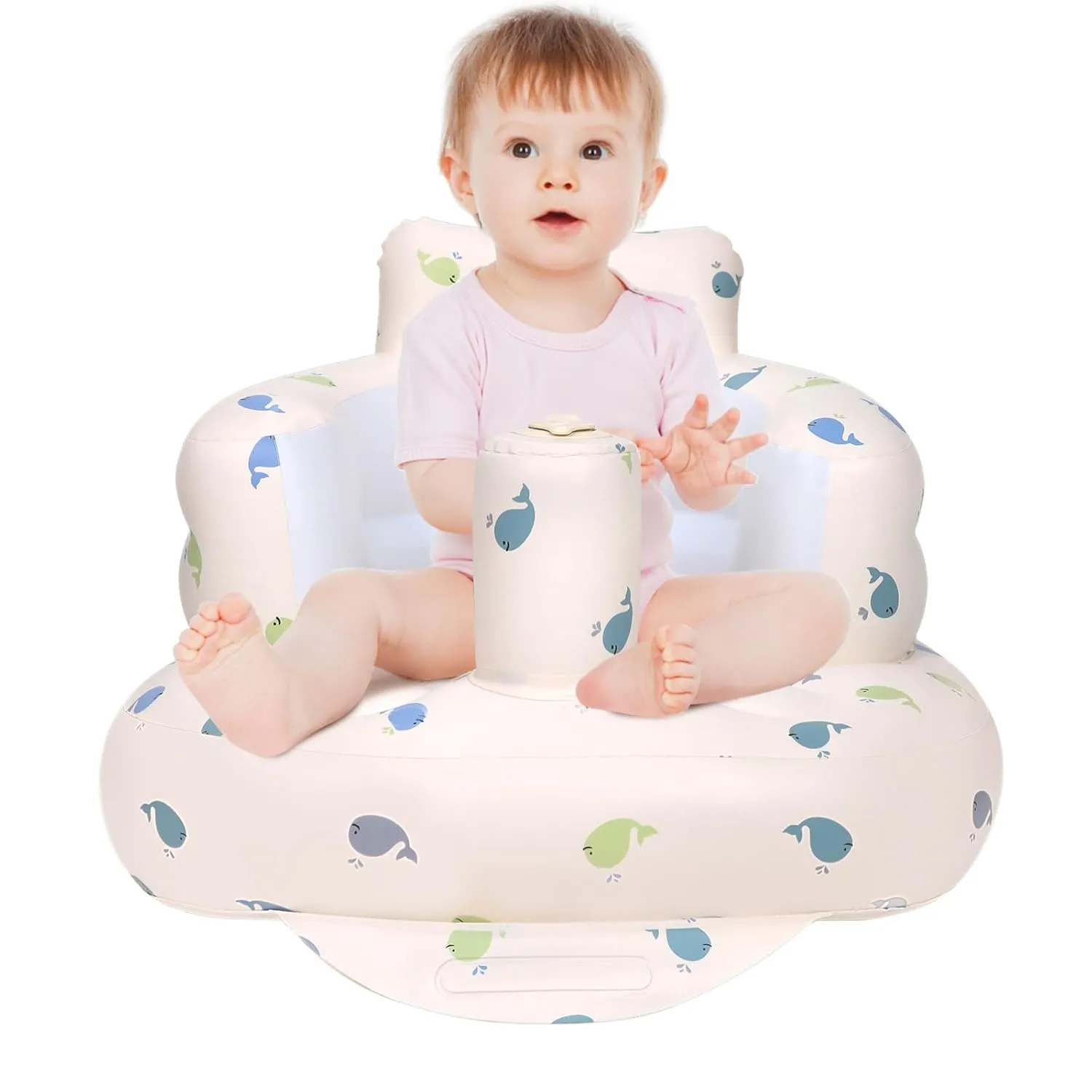 Inflatable Baby Chair, Inflatable Baby Seat for Babies 3 Months and Up, Summer Blow Up Chair with Built in Air Pump, Bumbo Seat for Learning to Sit, Palying, Camping, Whale