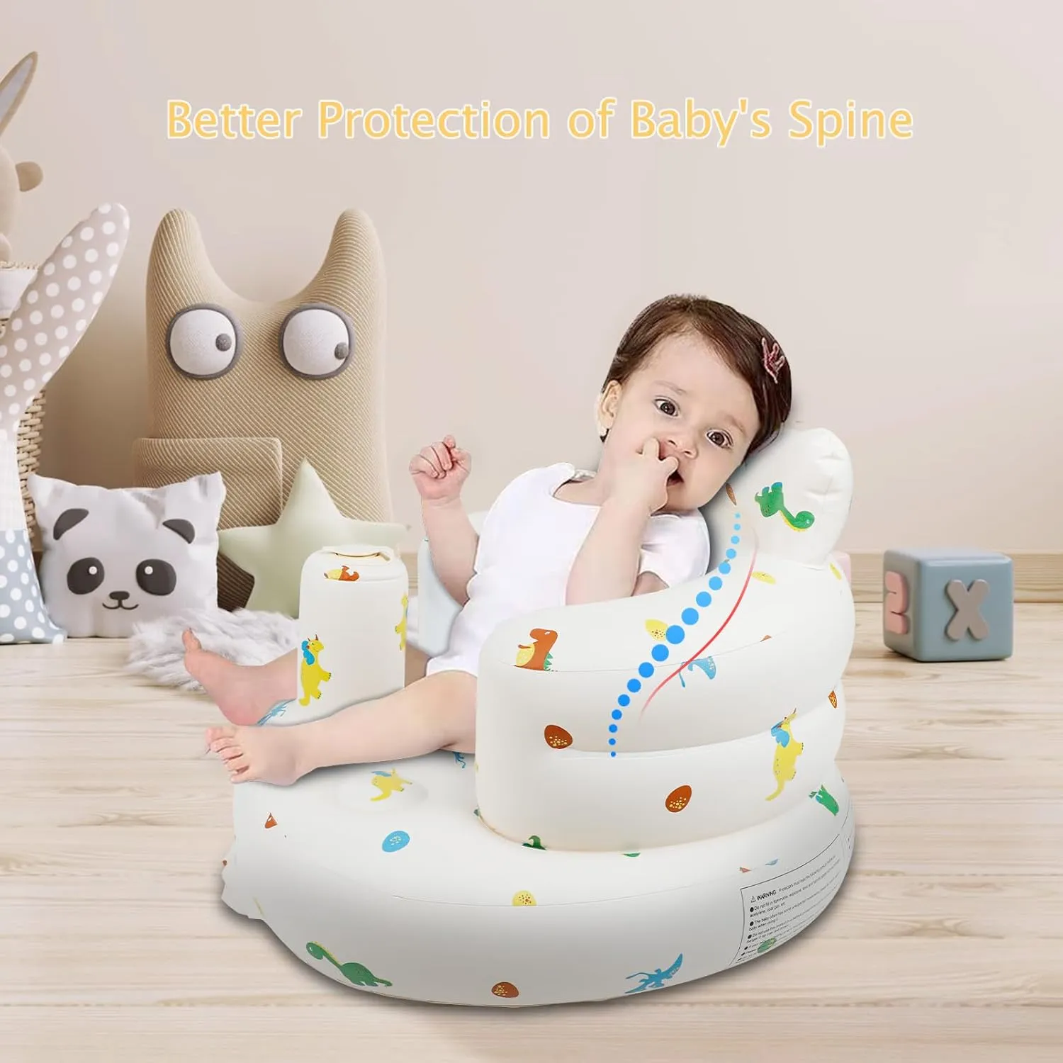 Inflatable Baby Chair with Built in Pump for Babies 3 Months & Up, Baby Floor Seats for Sitting Up, Blow Up Baby Seats for Infants - Dinosaur