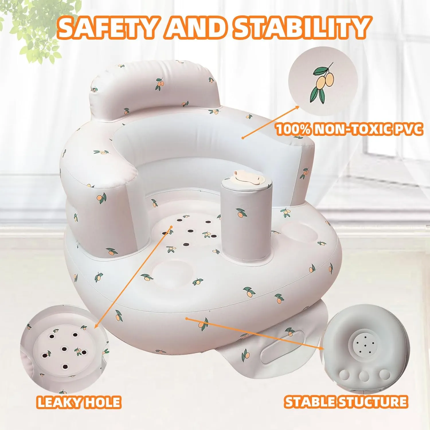 Inflatable Baby Seat for Babies 3-36 Months, Built in Air Pump Baby Chair Sit Me up Floor Seat for Baby, Bumbo Seat for Learning to Sit, Feeding, Camping (Olive)