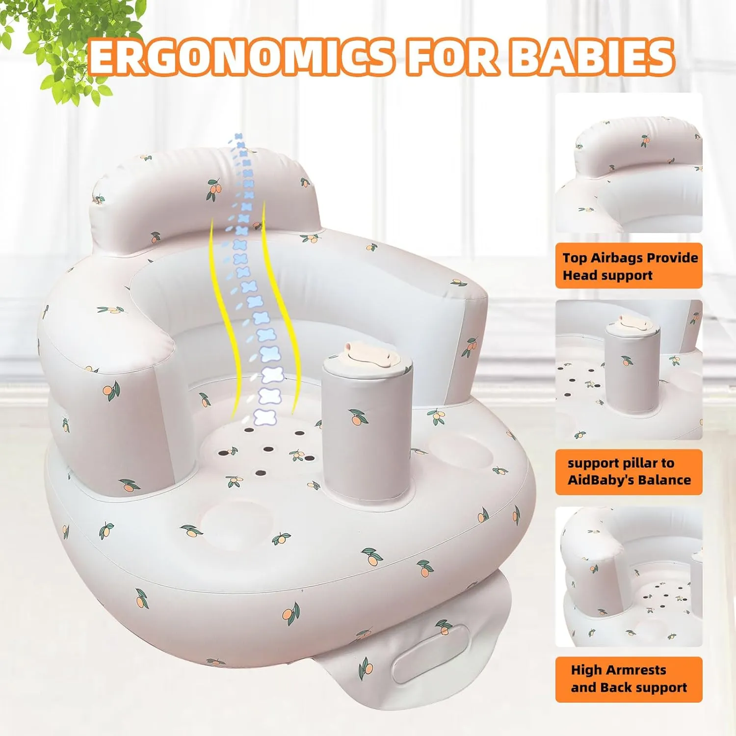 Inflatable Baby Seat for Babies 3-36 Months, Built in Air Pump Baby Chair Sit Me up Floor Seat for Baby, Bumbo Seat for Learning to Sit, Feeding, Camping (Olive)
