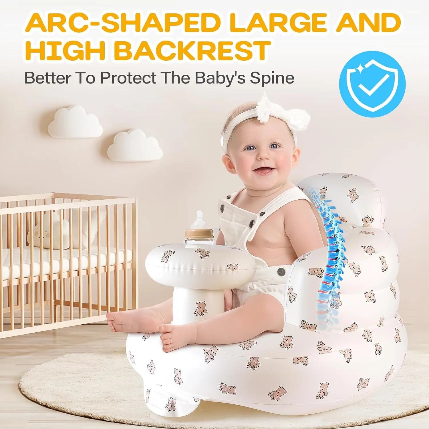 Inflatable Baby Seat for Babies 3-36 Months, Tooktro Blow Up Floor Chair with Built-in Air Pump for Sitting Support, Perfect for Summer and Beach Travel, Inflatable Baby Chair (Bear)