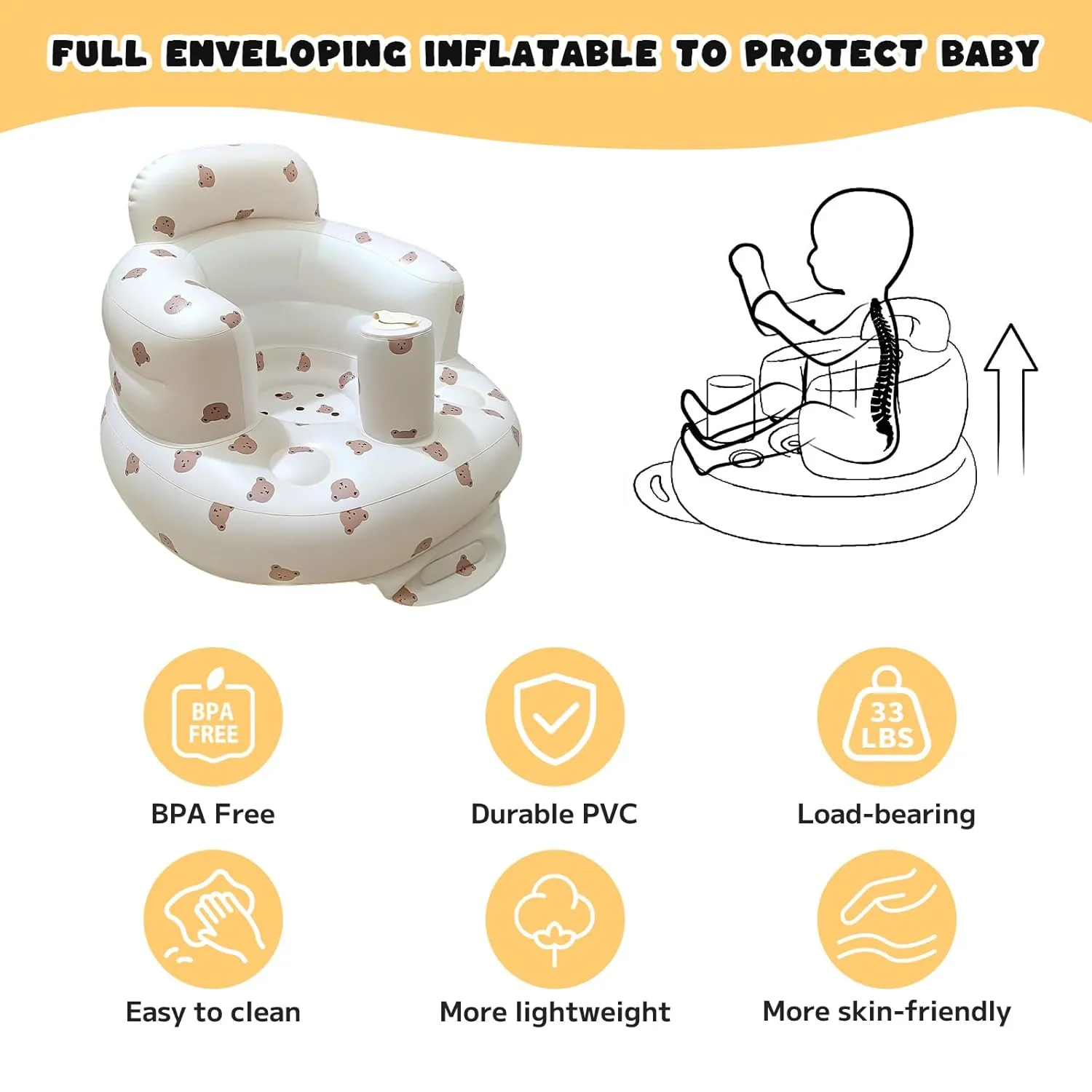 Inflatable Baby Seat for Babies 4-36 Months Inflatable Baby Chair Infant Back Support Sofa Newborn to Toddler Portable Baby Floor Seats for Sitting Up Baby Floor Seater