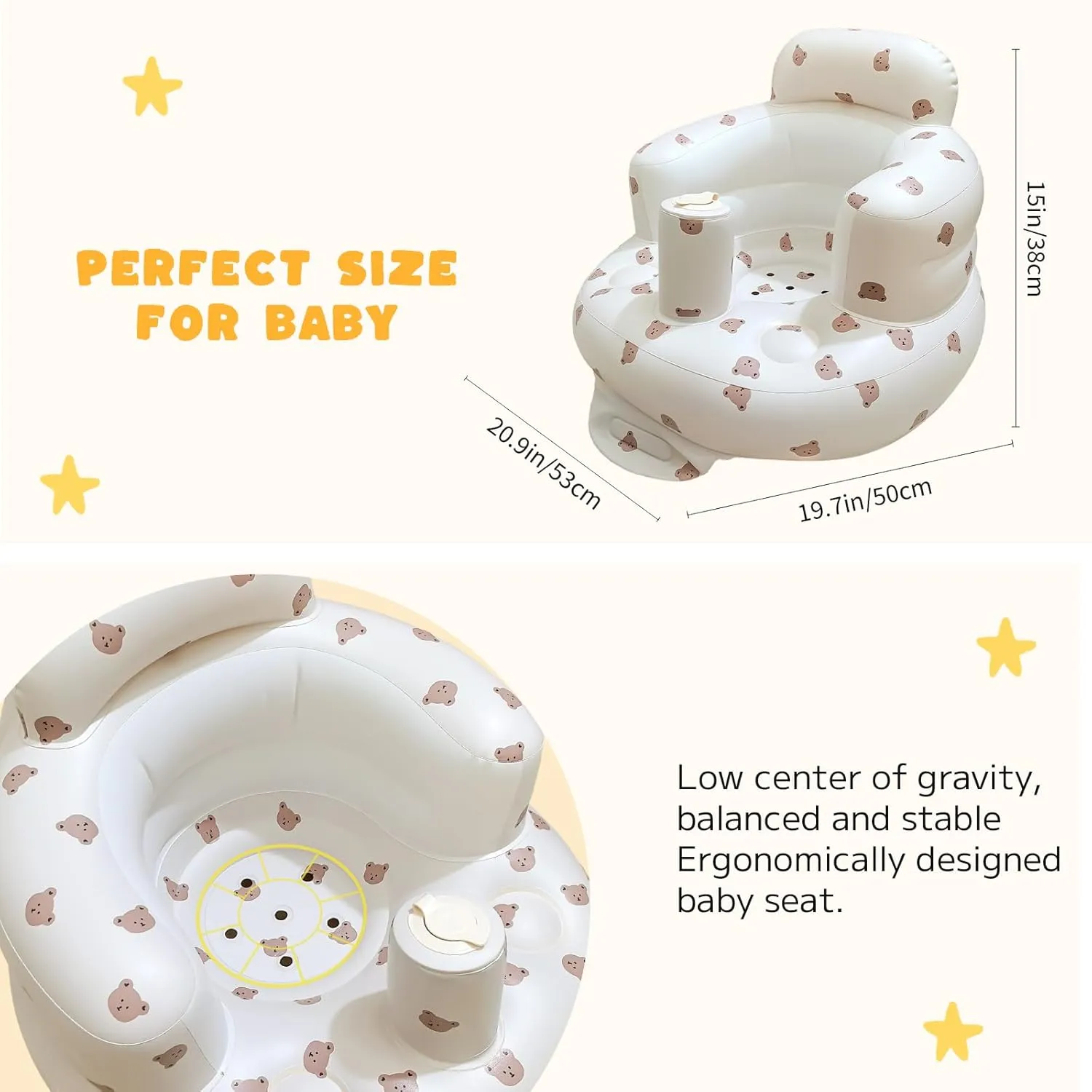 Inflatable Baby Seat for Babies 4-36 Months Inflatable Baby Chair Infant Back Support Sofa Newborn to Toddler Portable Baby Floor Seats for Sitting Up Baby Floor Seater