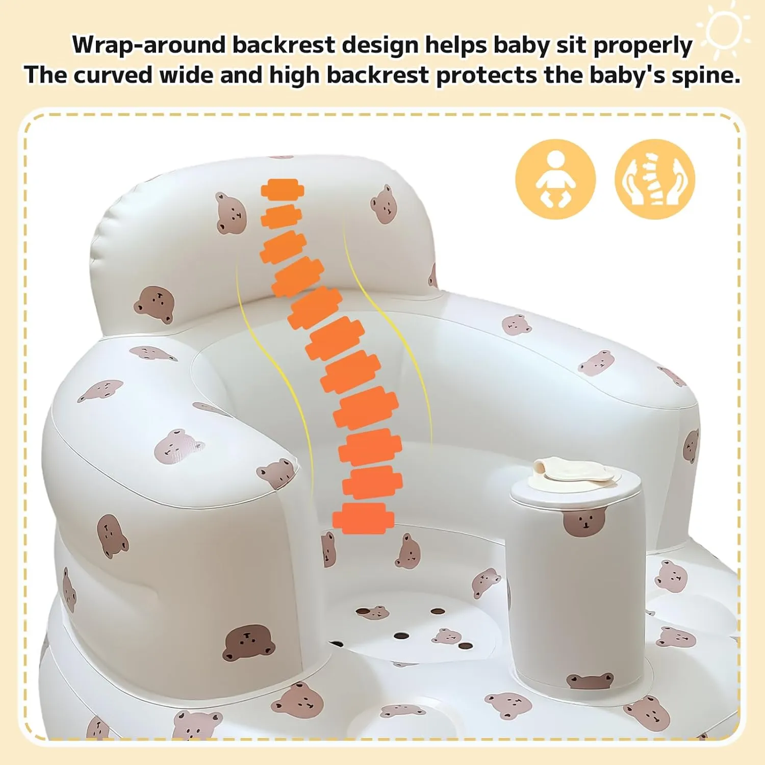Inflatable Baby Seat for Babies 4-36 Months Inflatable Baby Chair Infant Back Support Sofa Newborn to Toddler Portable Baby Floor Seats for Sitting Up Baby Floor Seater