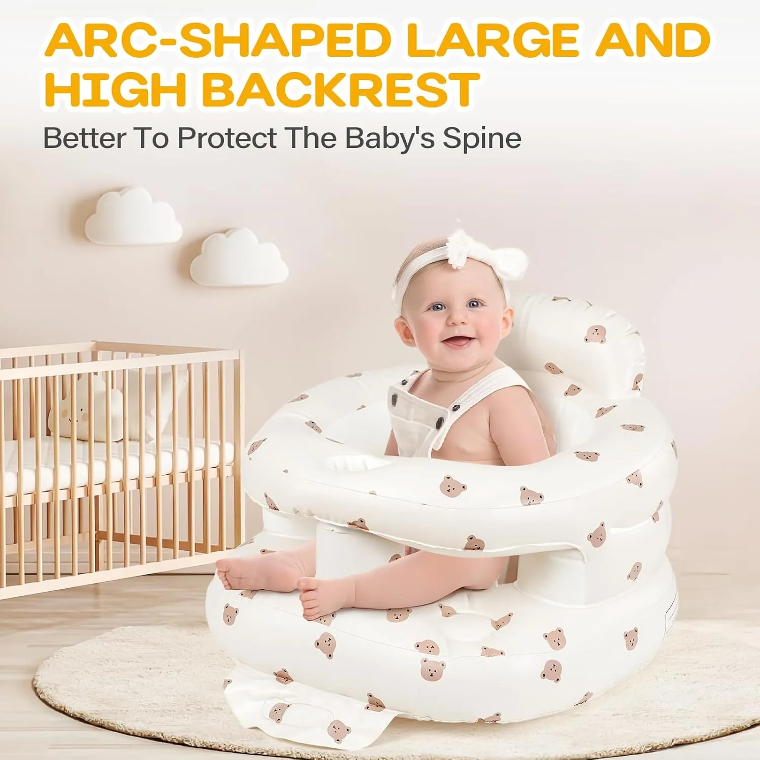Inflatable Baby Seat for Babies 4-36 Months, Tooktro Blow Up Floor Chair with Built-in Air Pump for Sitting Support, Perfect for Summer and Beach Travel, Full enclosure丨 Inflatable Baby Chair (Bear)