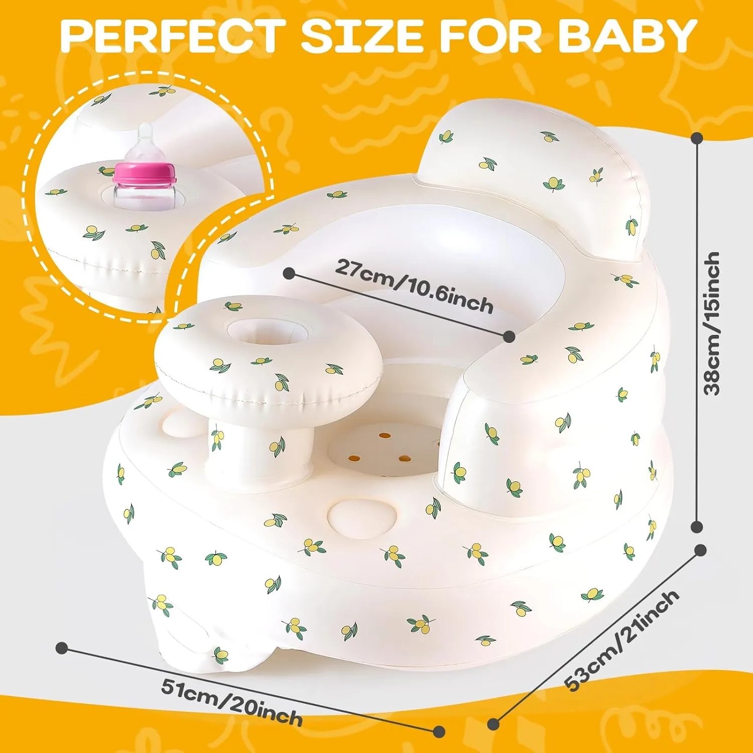 Inflatable Baby Seat for Babies 4-36 Months, Tooktro Blow Up Floor Chair with Built-in Air Pump for Sitting Support, Perfect for Summer and Beach Travel, Inflatable Baby Chair (Olive)