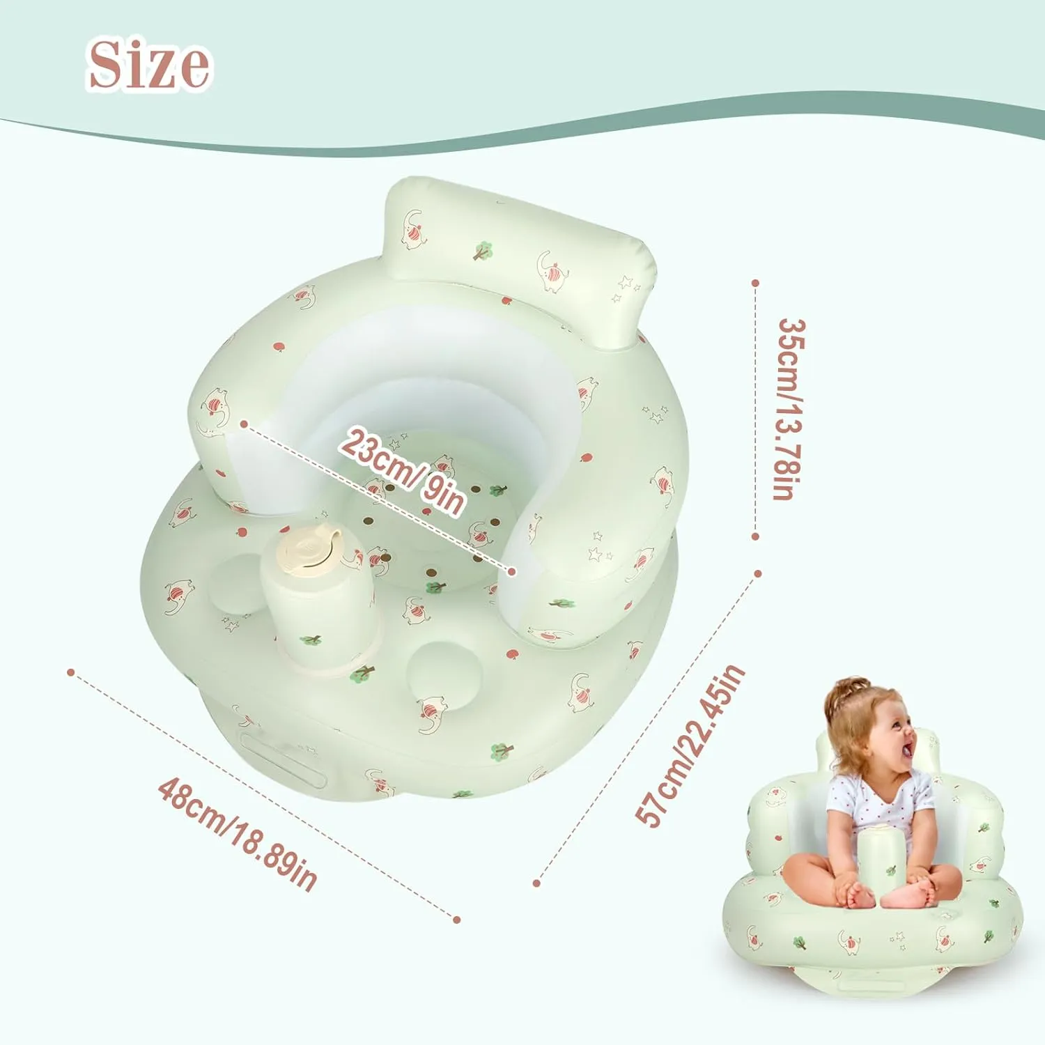 Inflatable Baby Seat, Inflatable Baby Chair for Babies 3 Months and Up, Summer Blow Up Chair with Built in Air Pump, Infant Floor Seats for Learning to Sit, Palying, Camping, Elephant