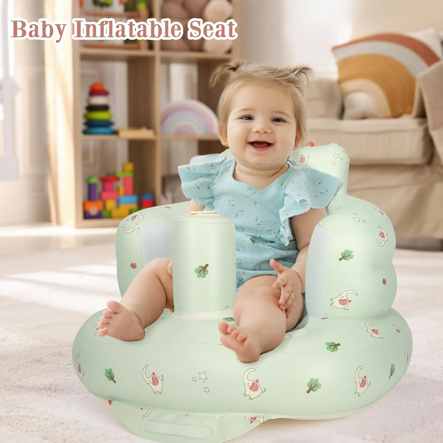 Inflatable Baby Seat, Inflatable Baby Chair for Babies 3 Months and Up, Summer Blow Up Chair with Built in Air Pump, Infant Floor Seats for Learning to Sit, Palying, Camping, Elephant