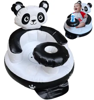 Inflatable Baby Seat with Tray – Comfortable Sit-Me-Up Chair, Built-in Air Pump, Soft Blow-Up Floor Seat with Back Support for Infants Learning to Sit 3 Months & Up (Panda)