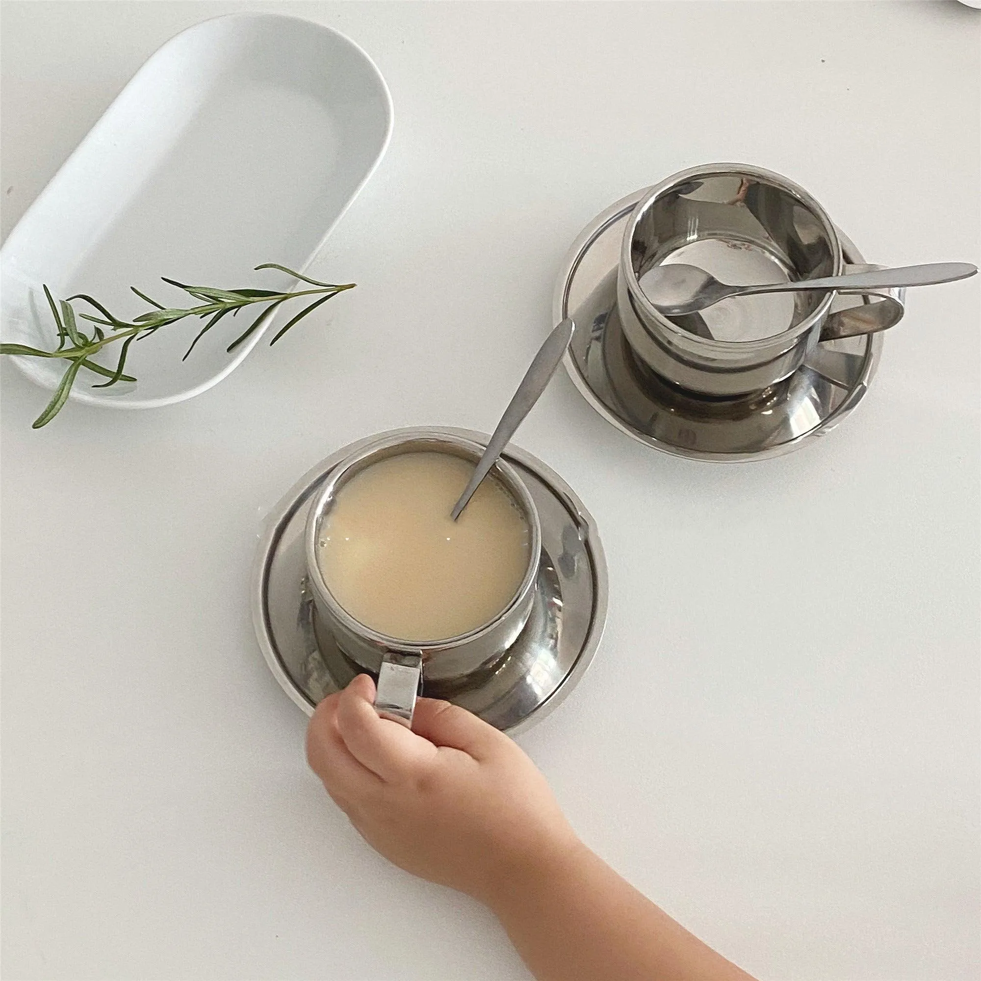 Ins Stainless Steel Coffee Cup And Saucer Metal Tableware
