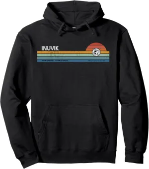 Inuvik Northwest Territories Canada Retro Sunset Rainbow Pullover Hoodie