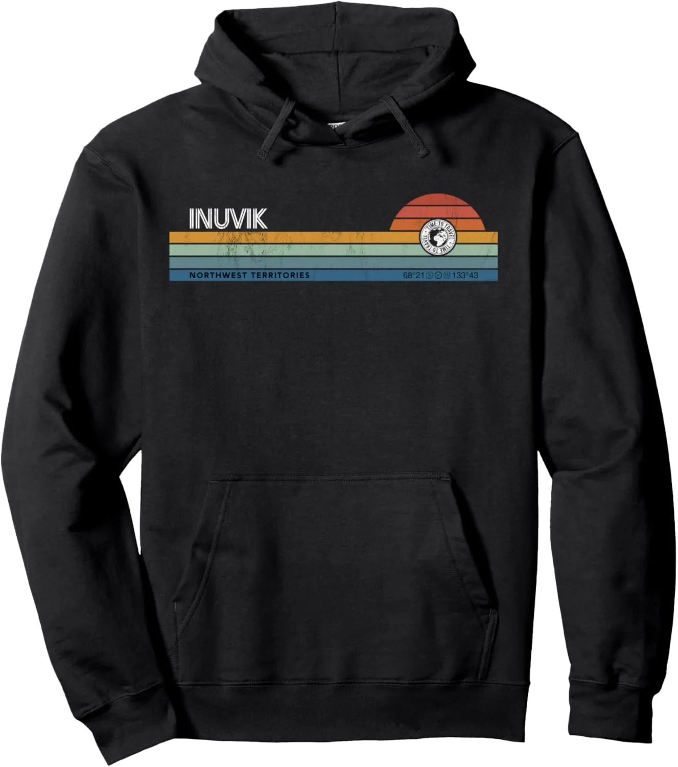 Inuvik Northwest Territories Canada Retro Sunset Rainbow Pullover Hoodie