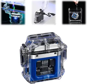 IP68 Waterproof & Windproof Electric Arc Plasma Lighter, Rechargeable USB Lighter with LED Display Power (Blue)