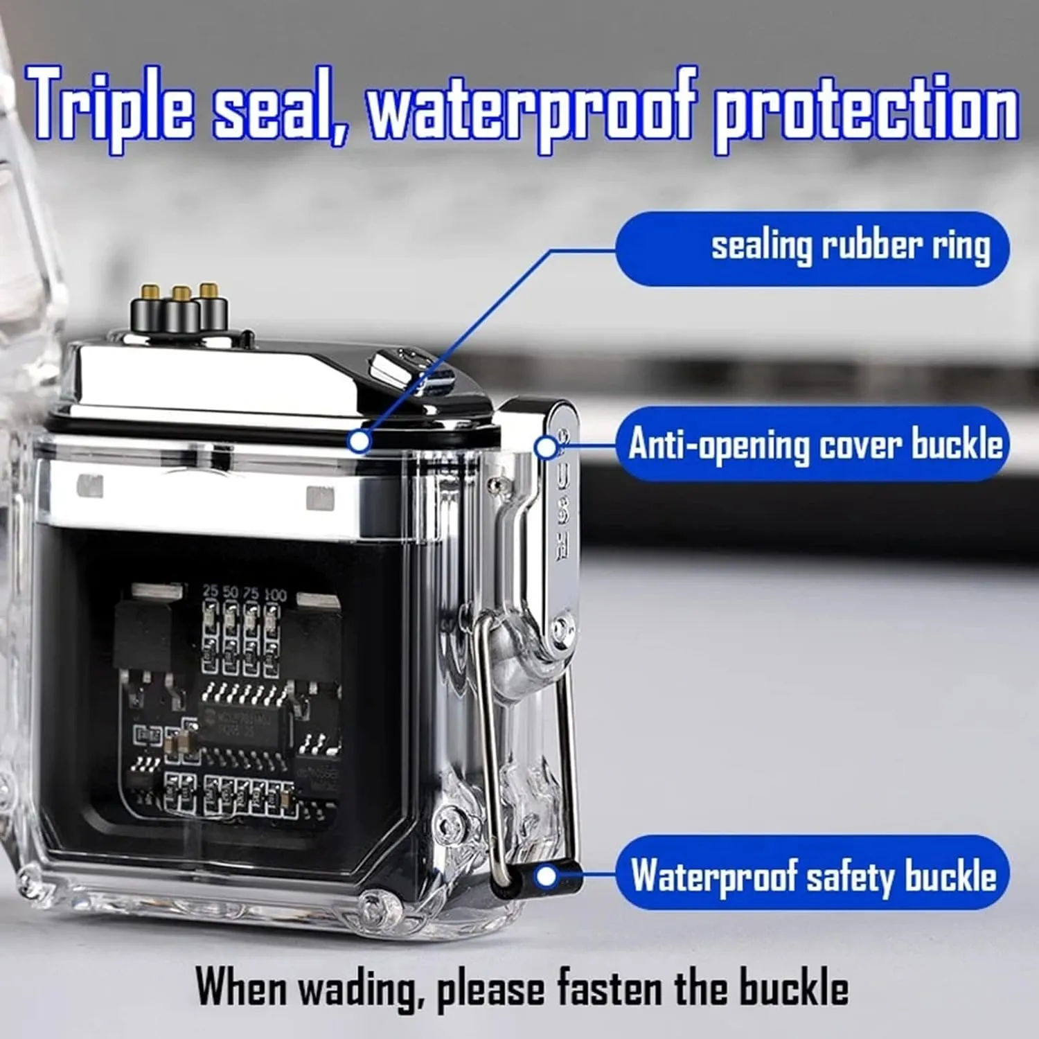 IP68 Waterproof & Windproof Electric Arc Plasma Lighter, Rechargeable USB Lighter with LED Display Power (Blue)