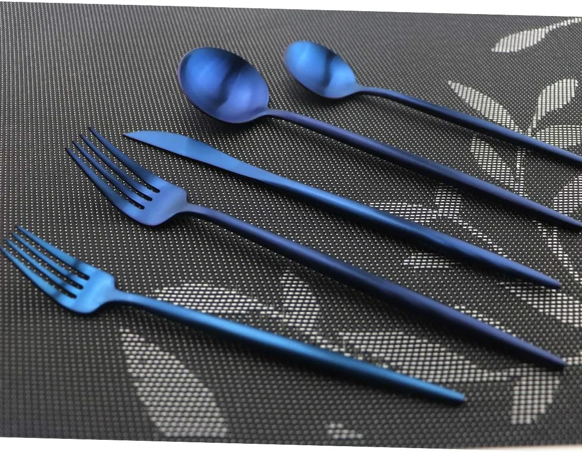 Iridescent Blue Flatware 20 Pieces Tableware Set Cutlery Set Dinnerware Anti-rust Utensil Set,Salad Spoons Knives and Dessert Forks, Silverware Service for 4