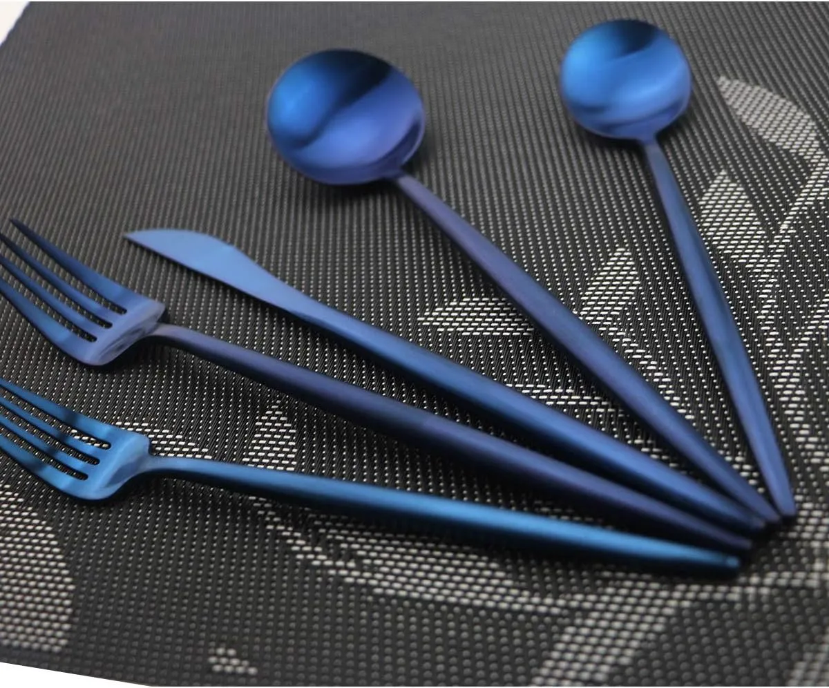 Iridescent Blue Flatware 20 Pieces Tableware Set Cutlery Set Dinnerware Anti-rust Utensil Set,Salad Spoons Knives and Dessert Forks, Silverware Service for 4