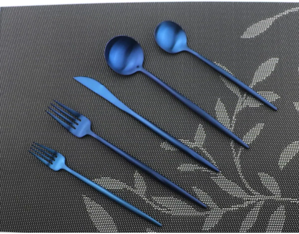 Iridescent Blue Flatware 20 Pieces Tableware Set Cutlery Set Dinnerware Anti-rust Utensil Set,Salad Spoons Knives and Dessert Forks, Silverware Service for 4