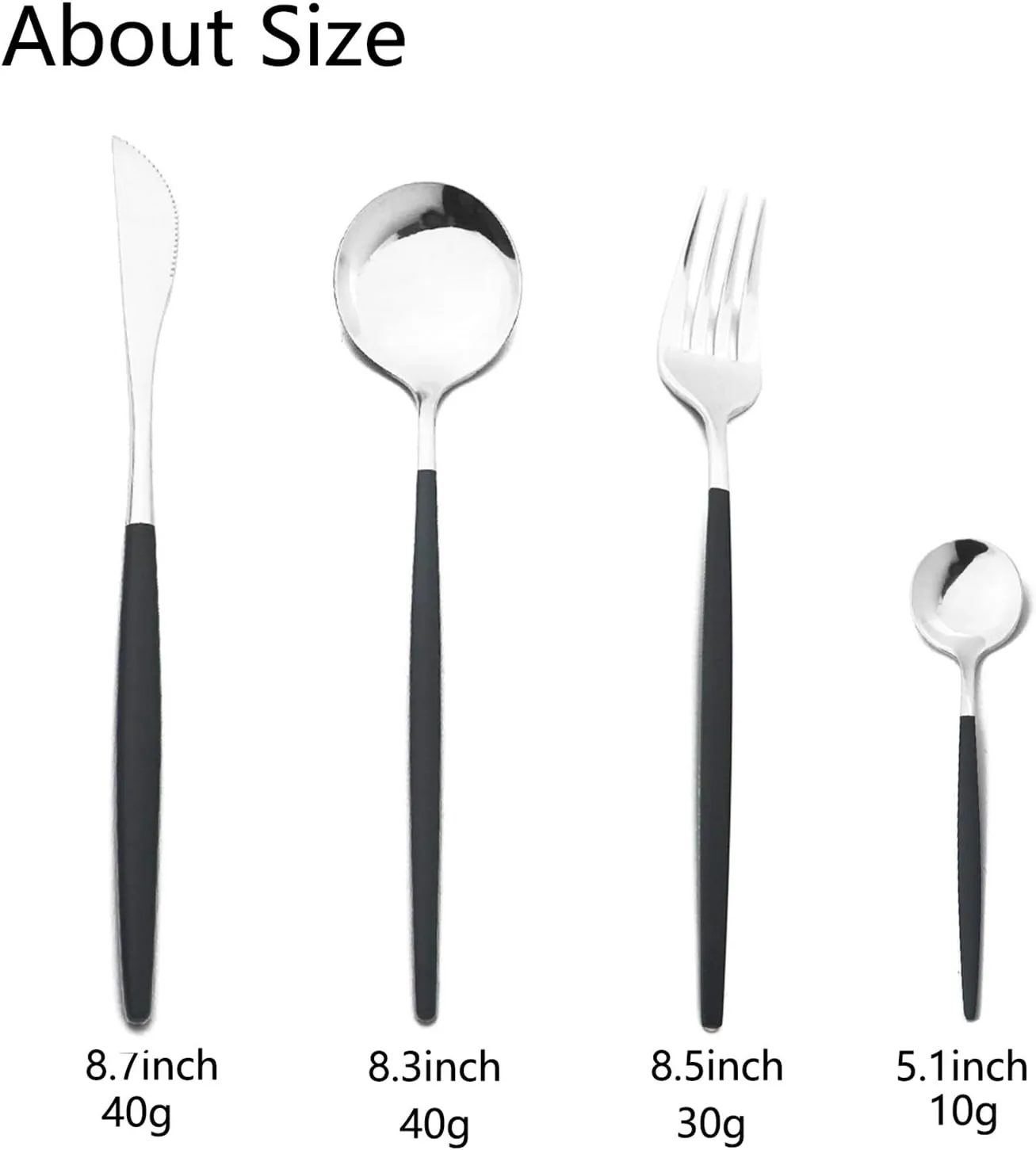JASHII Flatware Serving Set 24 Piece, Stainless Steel Silverware Set, Titanium Black Silver Cutlery Set, Modern Elegant Tableware Set for Party, Christmas, Dinner (Black Silver)