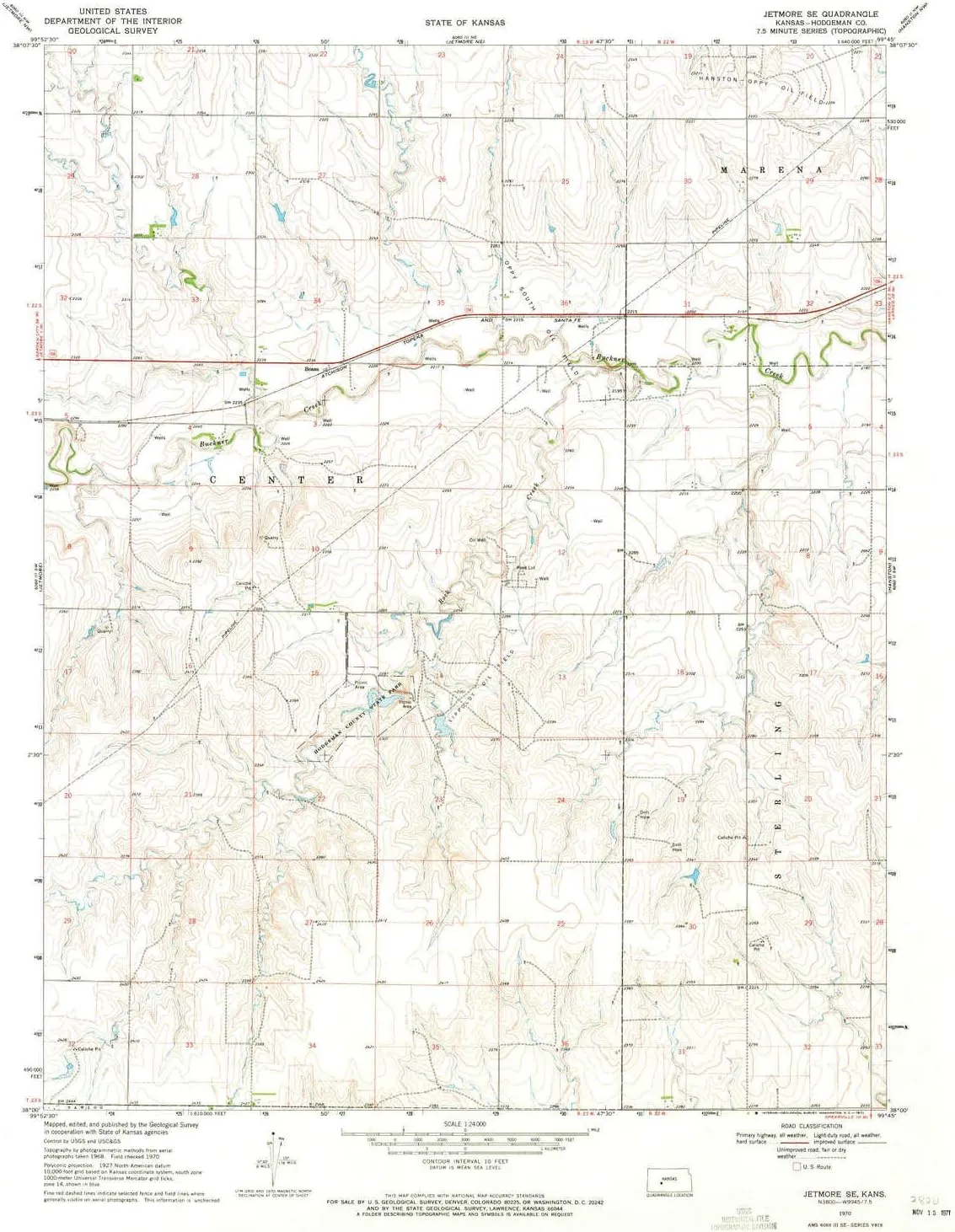 Jetmore SE KS topo map, 1:24000 Scale, 7.5 X 7.5 Minute, Historical, 1970, Updated 1971, 27.02 x 21.07 in