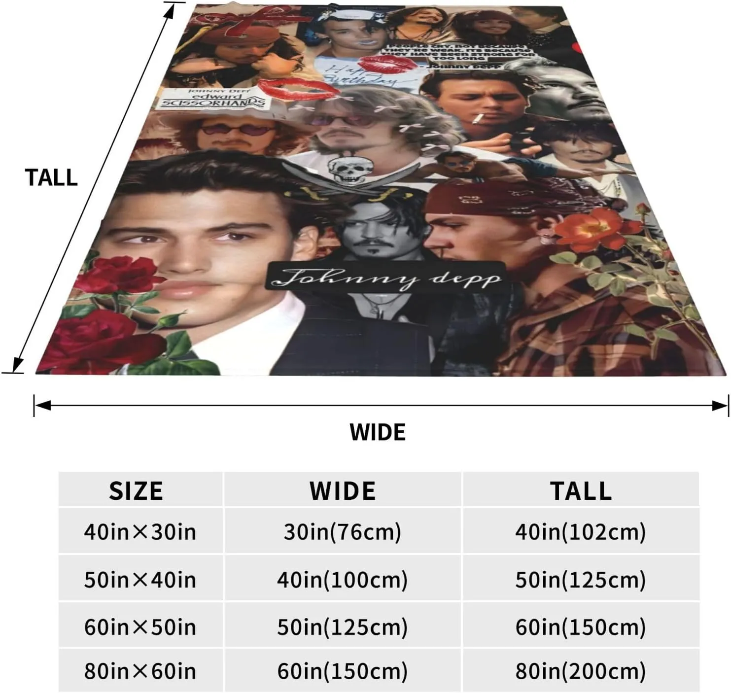 Johnny Depp Blanket Flannel Fleece Printed Throw Blankets Ultra Soft Micro Warm Blanket for All Season Bedding Chair Sofa Couch Bed 50"x40"