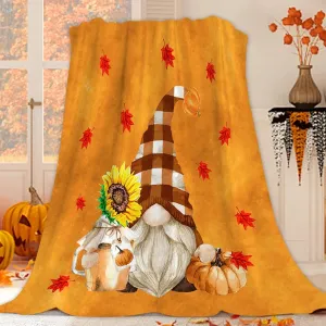 JOOCAR Flannel Throw Blanket Fall Maple Leaf Cartoon Autumn Gnome Orange Cozy Soft Plush Blankets for Bed Couch Living Room Sofa Chair, 60x80 Inch