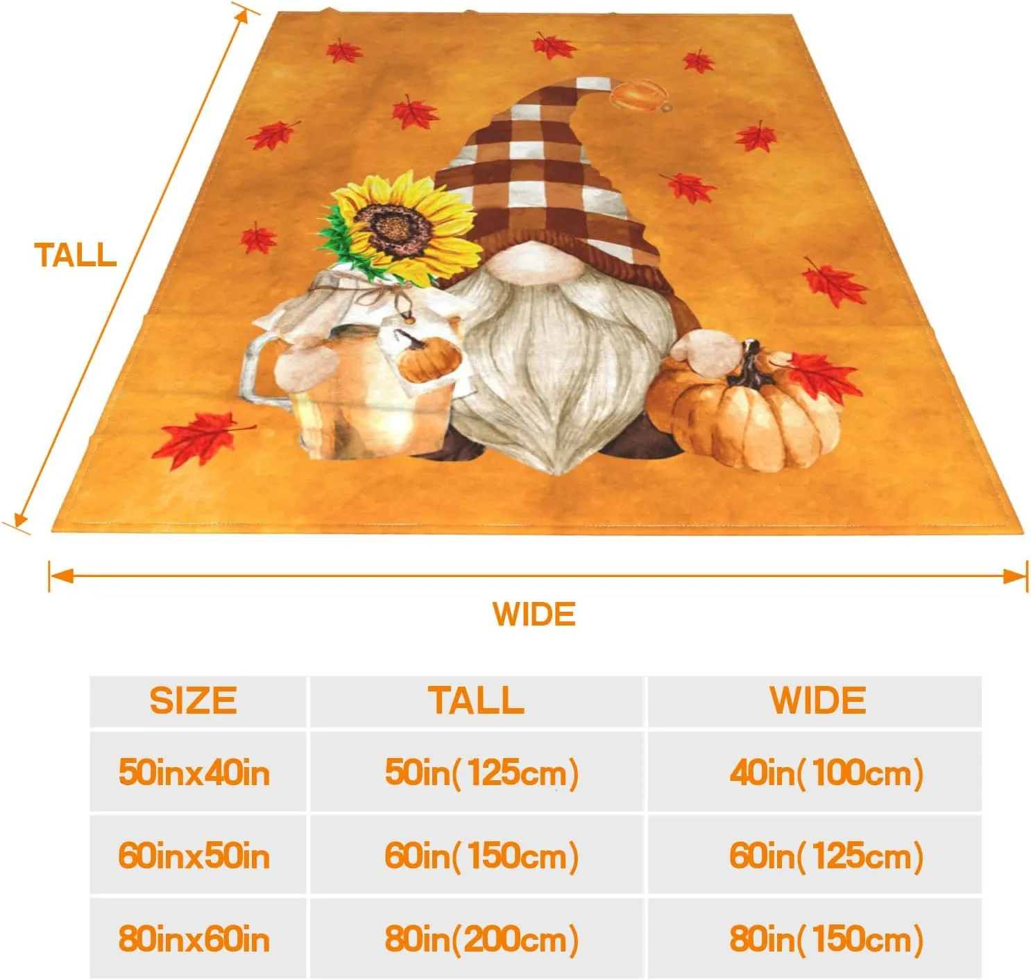 JOOCAR Flannel Throw Blanket Fall Maple Leaf Cartoon Autumn Gnome Orange Cozy Soft Plush Blankets for Bed Couch Living Room Sofa Chair, 60x80 Inch