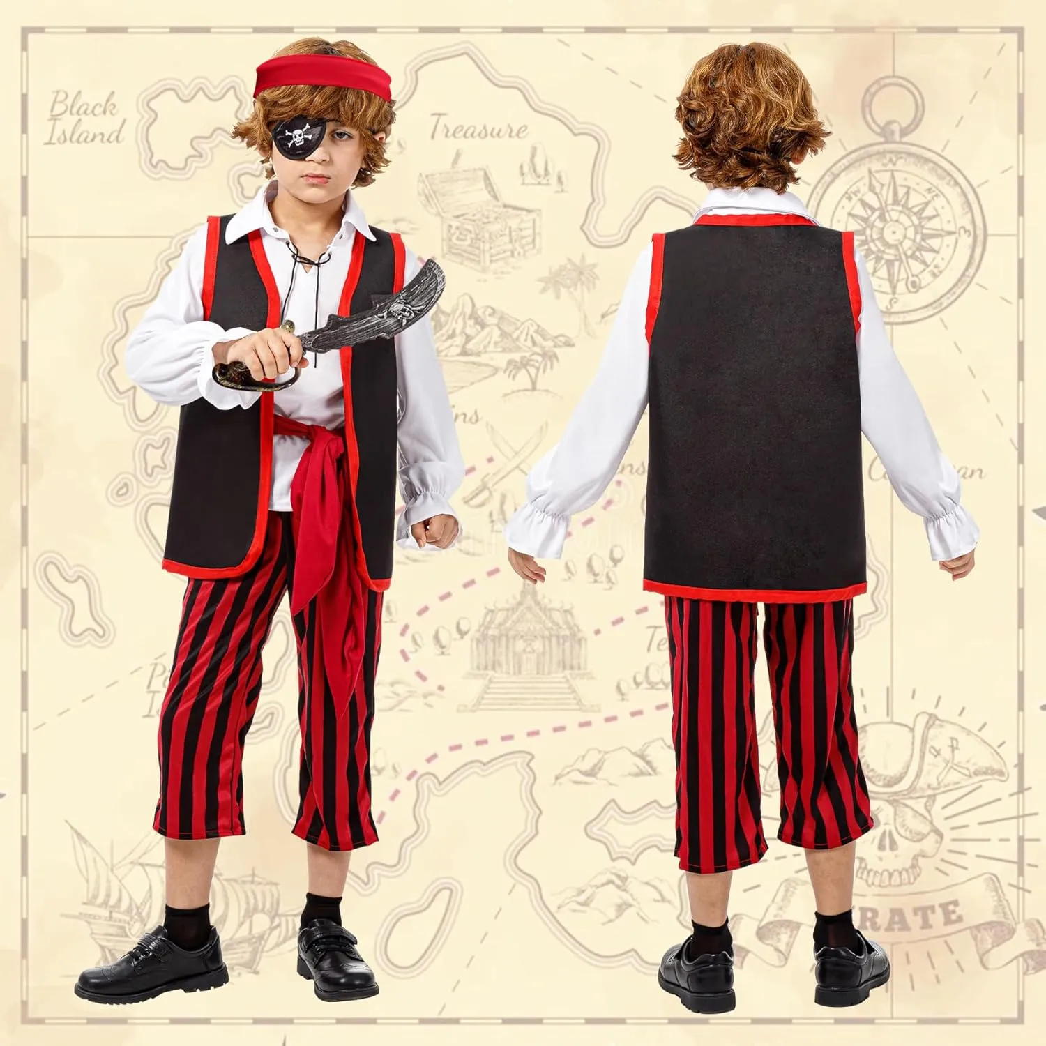 Joy Bang Pirate Costume Kids, Toddler Halloween Costumes for Boys Girls Dress up Cosplay Pretend Role Play Set