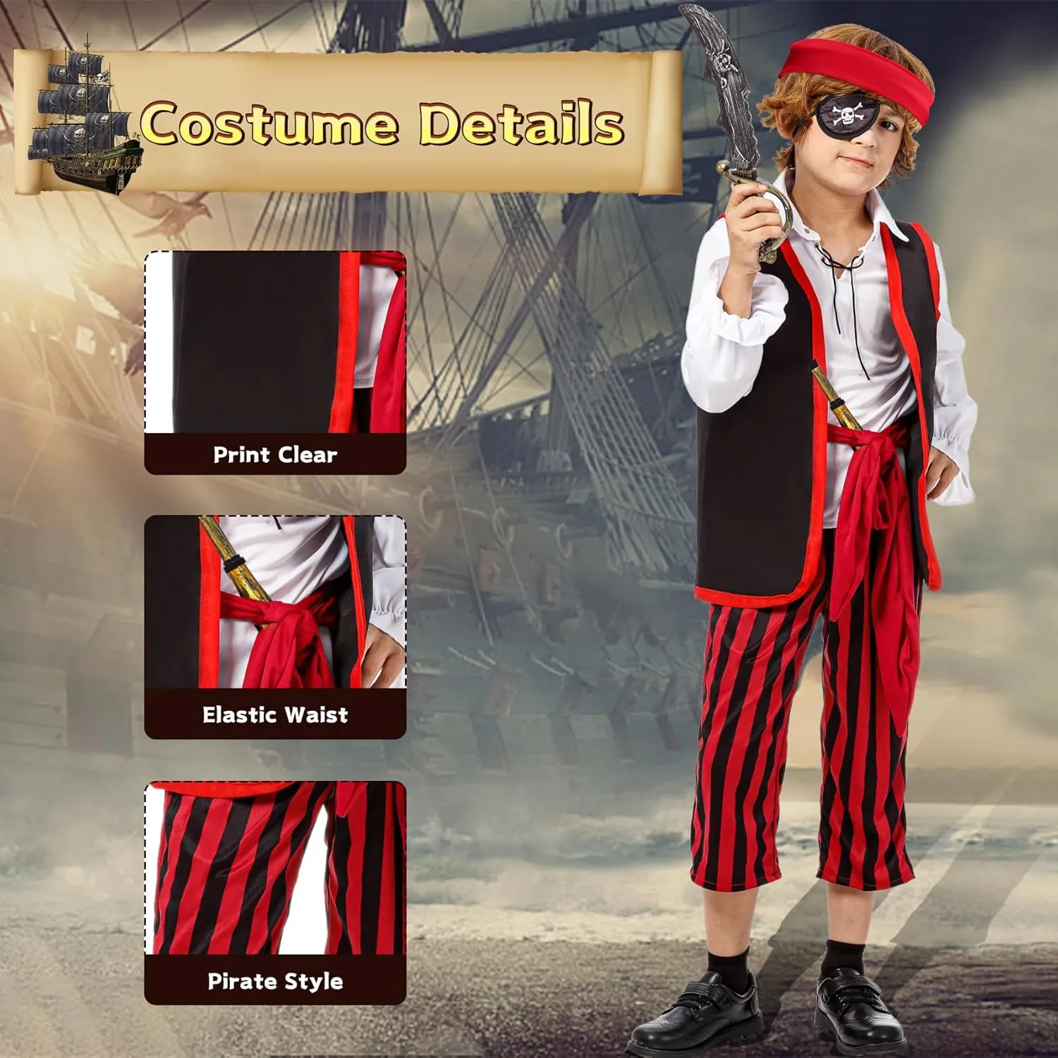 Joy Bang Pirate Costume Kids, Toddler Halloween Costumes for Boys Girls Dress up Cosplay Pretend Role Play Set