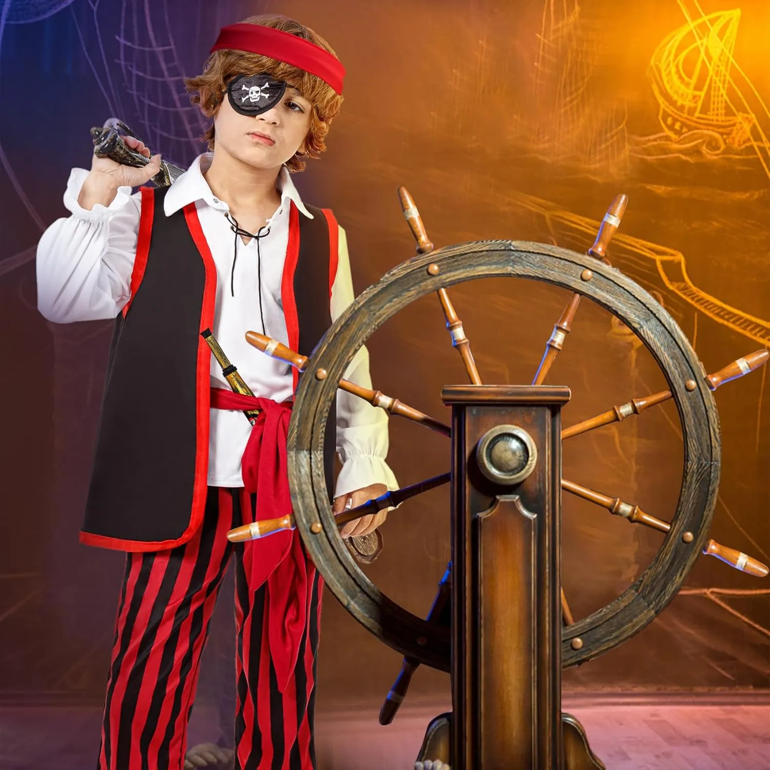 Joy Bang Pirate Costume Kids, Toddler Halloween Costumes for Boys Girls Dress up Cosplay Pretend Role Play Set