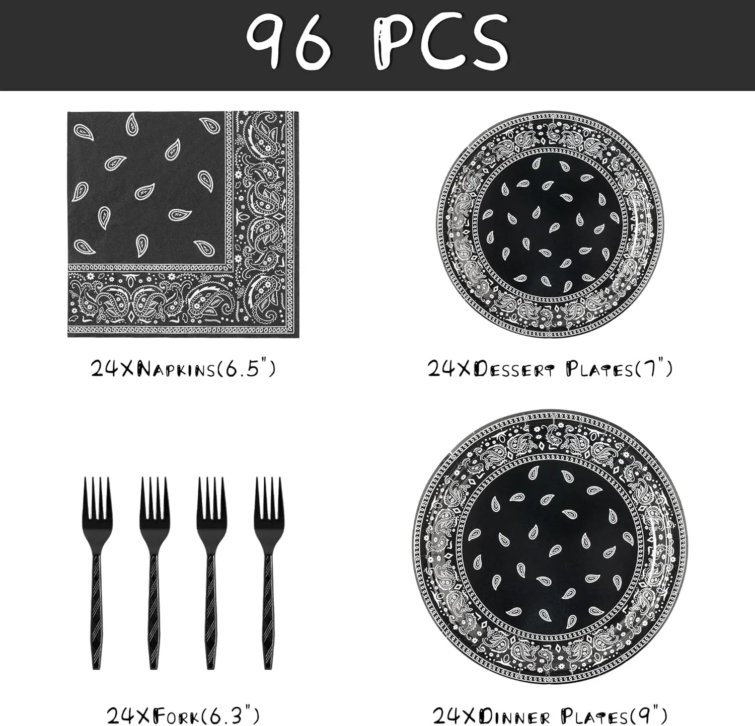 K1tpde 96PCS Cholo Bandana Party Tableware Set, Gangsta Theme Paper Plates, Western Cowboy Birthday Decorations Included Disposable Dinnerware Paper Napkins Forks, Cholo Bnadana Western Party Supplies