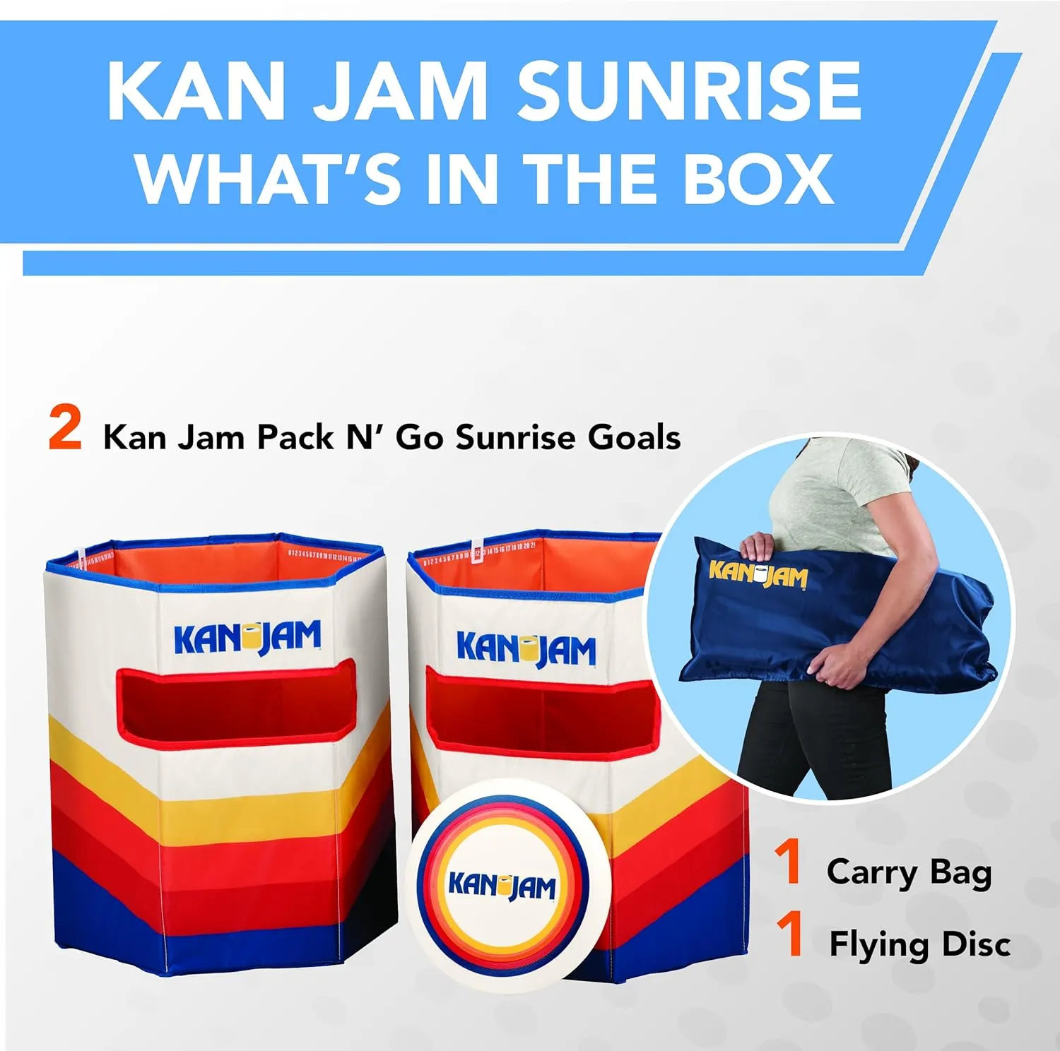 Kan Jam Pack 'n Go Travel - Foldable Outdoor Disc Toss Game for The Back Yard, Beach, Park, Tailgates, and More, Sunrise Edition