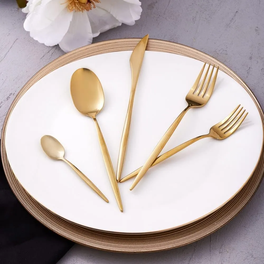 Karaca Lizbon 30-Piece Gold Cutlery Set for 6 People - 18/10 Stainless Steel Cutlery Set, Tableware Flatware Silverware Set with Knife Fork Spoon Set, Mixed & Luxury Cutlery Set
